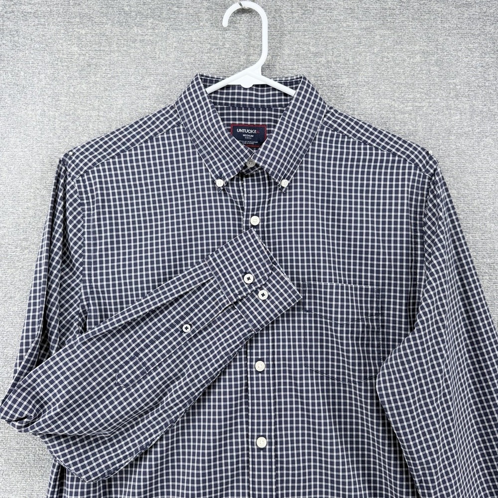 UNTUCKit Tully Slim Fit Shirt Men Size Medium Blue White Check Casual
